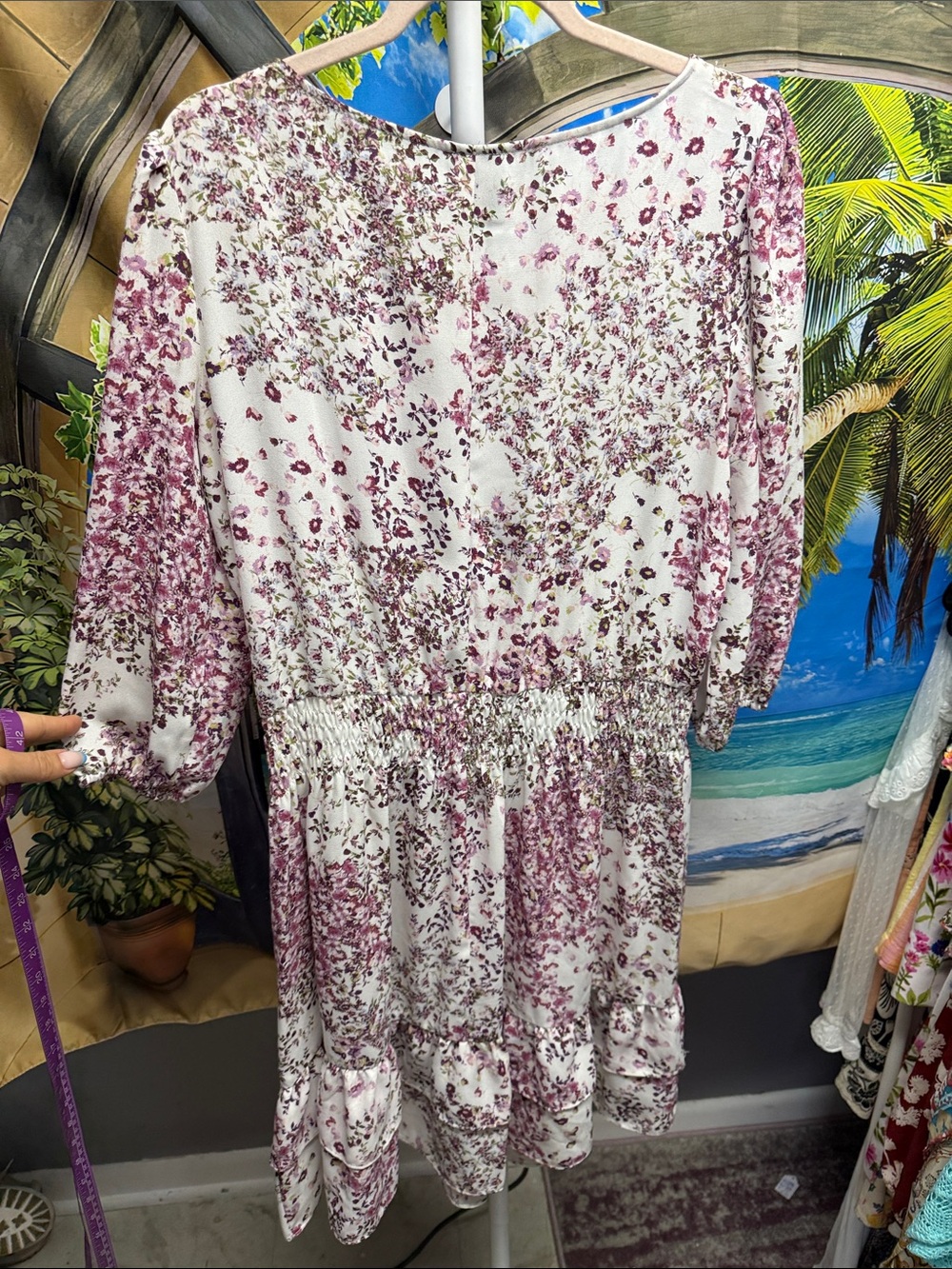 Maison Tara Floral Purple Midi Dress with Smocked Waist - Picture 4 of 4